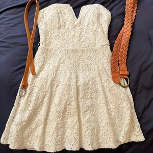 White Floral Lace Strapless Lace + 2 brown belts!